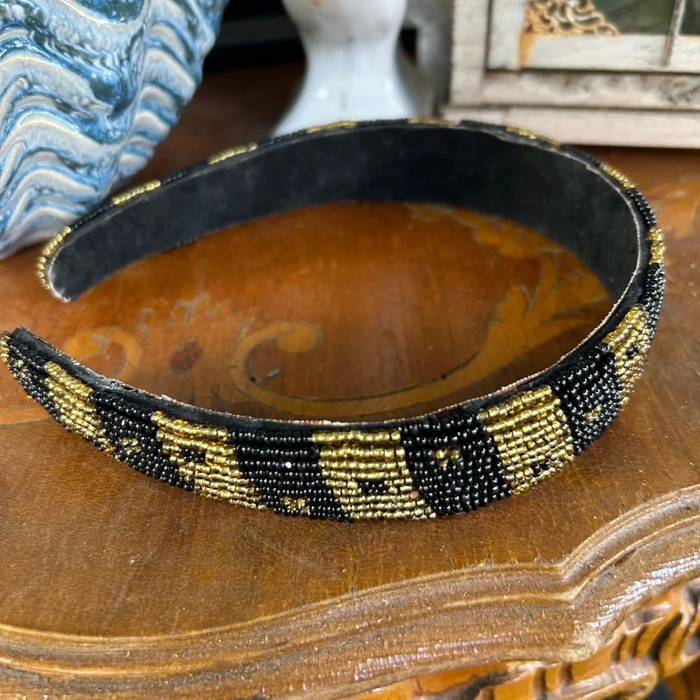 Black and Gold Beaded Headband
